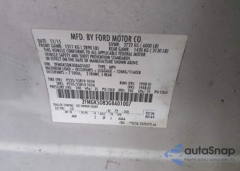 2016 Ford Flex Limited from USA, damaged, VIN 2FMGK5D83GBA01007